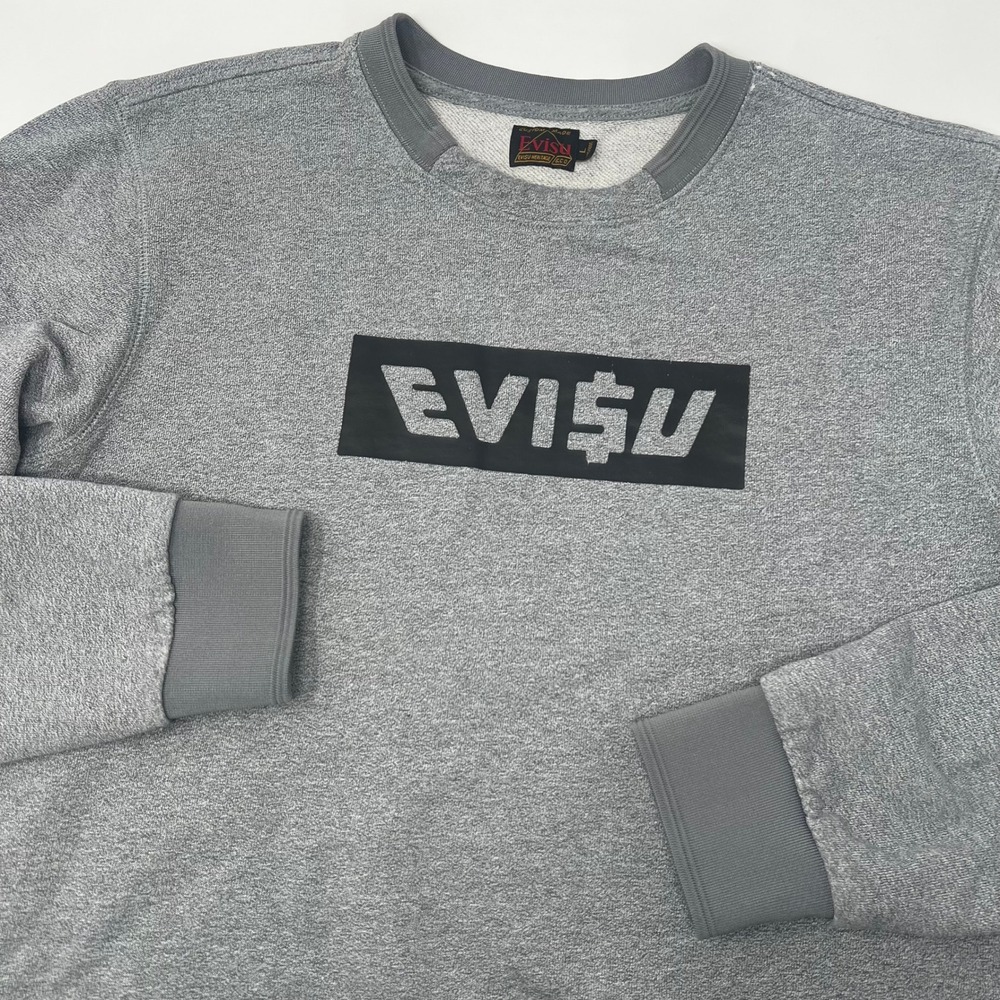 Vintage Evisu Heritage Co Gray Box Logo Crew Neck Sweatshirt Mens Large